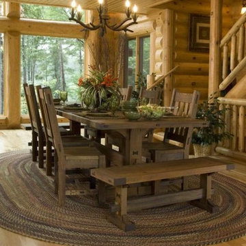Rustic log home dinning room open concept