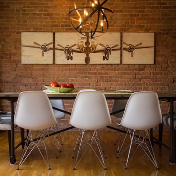 Rustic modern dining room in Chicago industrial loft