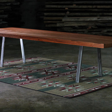 Rustic Modern Redwood Table with a Metal Trestle Base