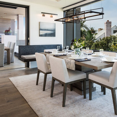 Dining room - mid-sized contemporary dark wood floor dining room idea in San Diego with white walls and no fireplace
