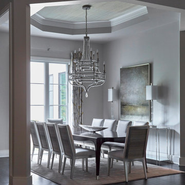Sophisticated Gray Dining Room with Seating for Ten