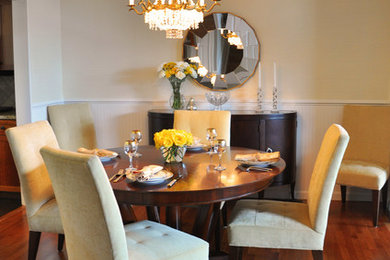 Design ideas for a small traditional dining room in Burlington with medium hardwood flooring.