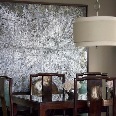 Dining room - small asian dining room idea in Vancouver with brown walls