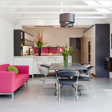 Spacious, bright and colourful kitchen and dining area