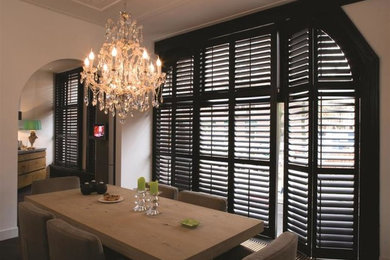 Specialty Shaped Wood Shutters with Multi-Fold Panels