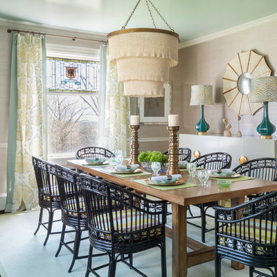 Dining room - contemporary dark wood floor dining room idea in Providence