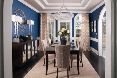 Inspiration for a large transitional dark wood floor and brown floor kitchen/dining room combo remodel in Atlanta with blue walls