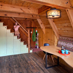 Inspiration for a small shabby-chic style open plan dining in Albuquerque with beige walls, medium hardwood floors and no fireplace.