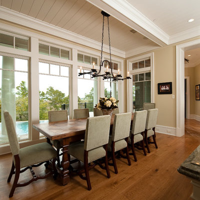 Inspiration for a mid-sized timeless medium tone wood floor kitchen/dining room combo remodel in Charleston with beige walls