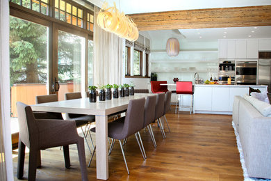 Photo of a contemporary open plan dining room in Denver.
