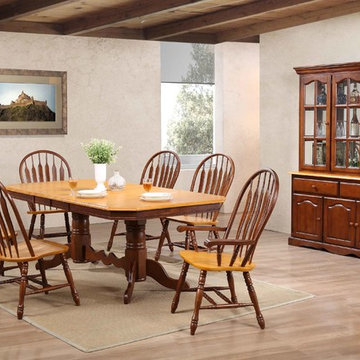 Sunset Trading 9 Piece Double Pedestal Trestle Dining Set with China Cabinet