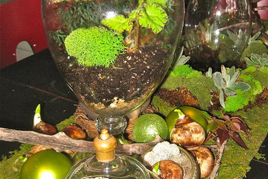 Tablescape using Terrariums, Living Wreaths and natural elements