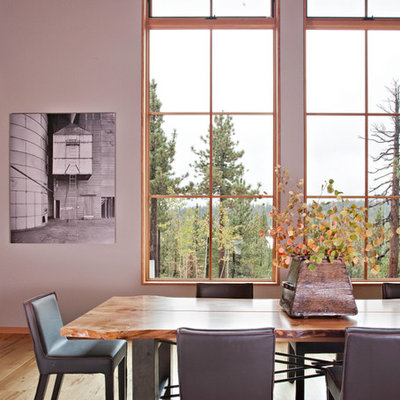 Inspiration for a rustic medium tone wood floor dining room remodel in San Francisco with white walls