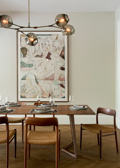Transitional Dining Room by Tanya Capaldo Designs