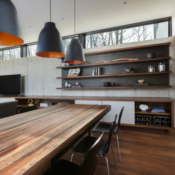 Terraced House - Elm Grove - Modern Open Dining Room with Concrete Walls