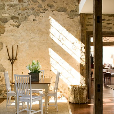 Inspiration for a country dark wood floor kitchen/dining room combo remodel in New York with beige walls