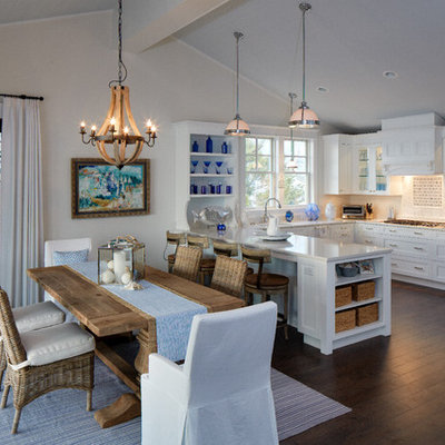 Inspiration for a coastal dark wood floor kitchen/dining room combo remodel in DC Metro with beige walls