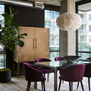 Inspiration for a mid-sized industrial great room remodel in Chicago with black walls