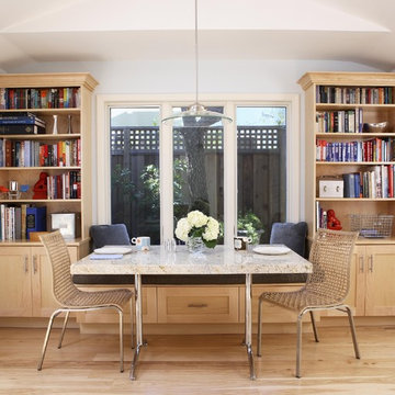 the nook has a custom table that matches the counters