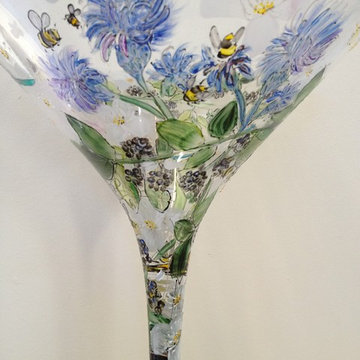 thistle martini glass hand painted glassware