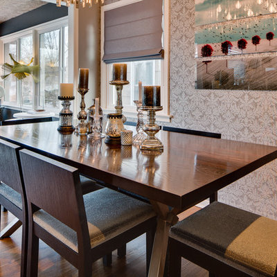 Example of an eclectic dark wood floor dining room design in Minneapolis