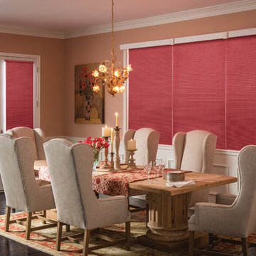 Traditional Dining Room Featuring Red Accents