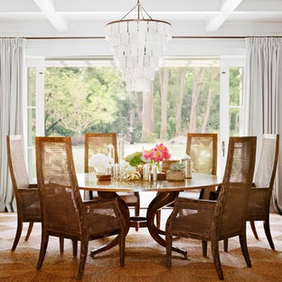 Inspiration for a timeless dark wood floor dining room remodel in San Francisco with white walls