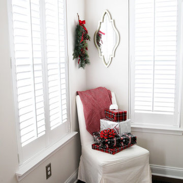 Traditional Dining Room + Plantation Shutters