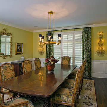 Traditional Formal Dining Room with Recessed Panel Wainscot and Crown Molding