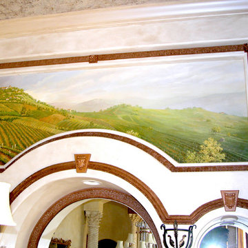 Traditional landscape murals on canvas adhered to walls