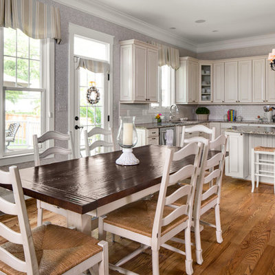 Inspiration for a large timeless medium tone wood floor kitchen/dining room combo remodel in DC Metro with gray walls and no fireplace