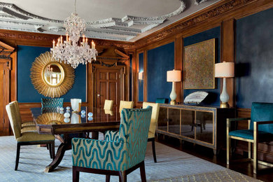 Transformed Traditional Dining Room with Blue Waxed Walls