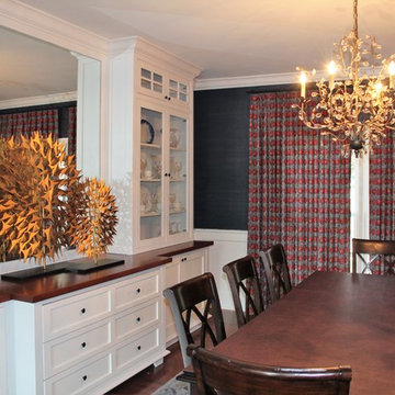 Transitional Navy & Red Living and Dining Room Design