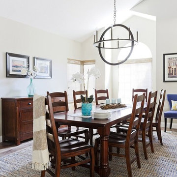 Transitional Open Concept Kitchen Dining Room and Family Room