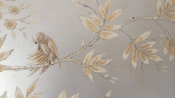 Tree Mural:  Close-Up: Stylized Silverleaf Finish with Birds, Trees and Foliage