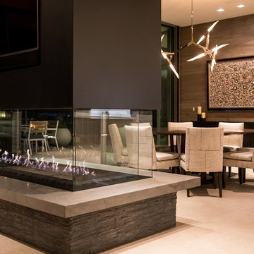 Trousdale Beverly Hills luxury home modern fireplace & dining room