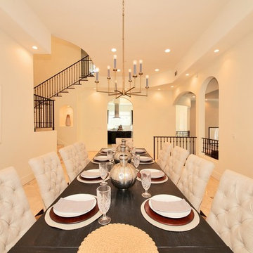 Tufted Linen Dining Chairs, Modern Chandelier