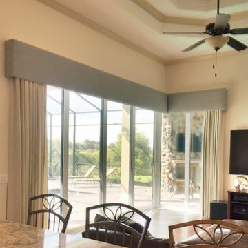 Upholstered cornices and stationary side panels
