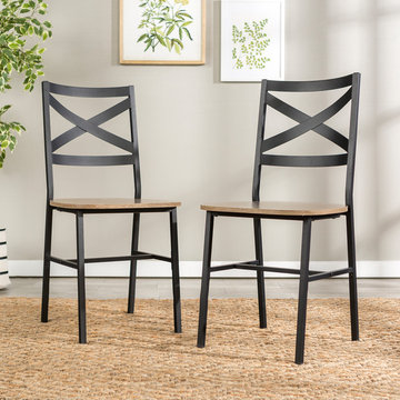 Urban Industrial Metal X-Back Wood Dining Chair, Set of 2 - Driftwood