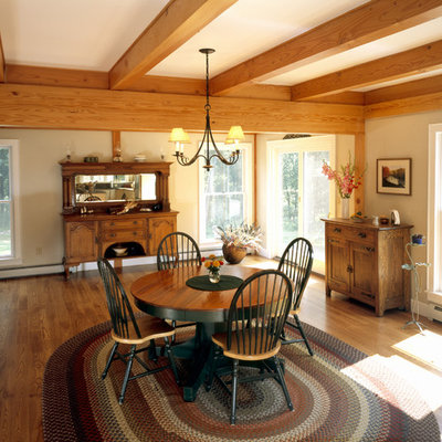 Dining room - cottage medium tone wood floor dining room idea in Boston with beige walls