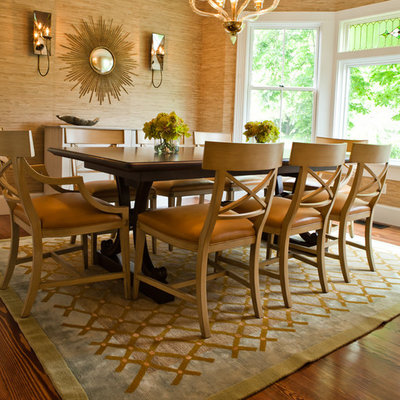 Dining room - transitional dark wood floor dining room idea in Providence