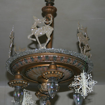 Vintage light fixture with christmas decorations