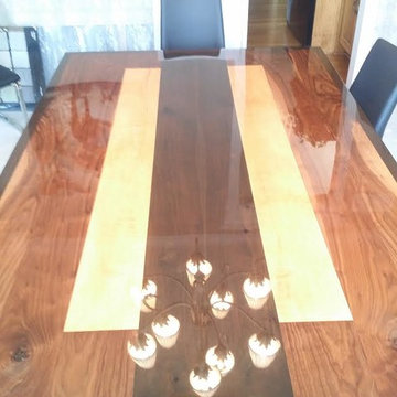 Walnut and Maple High Gloss Dining Table