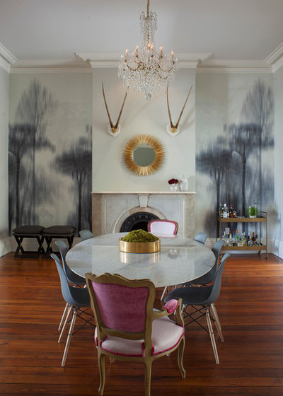 Transitional Dining Room by Rethink Design Studio