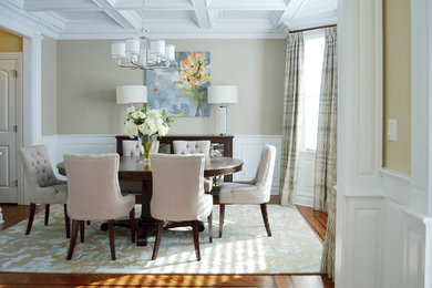 Inspiration for a timeless medium tone wood floor dining room remodel in New York with beige walls and no fireplace