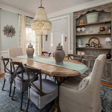 White Beaded Chandelier in Aqua Dining Room