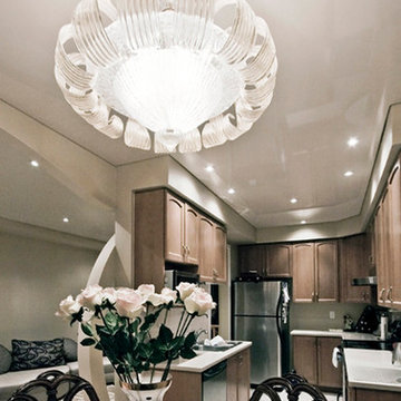 White High Gloss Stretch Ceiling in Elegant Kitchen/Dinette