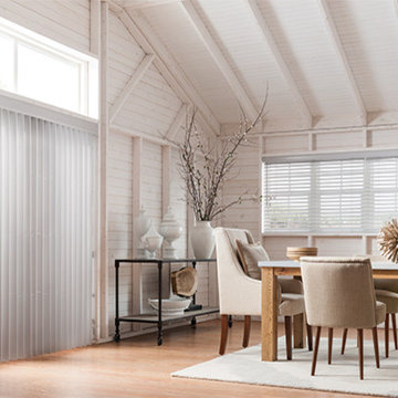 WHITE WOOD BLINDS - Graber Horizontal & Vertical Wood Blinds - DIning Room Ideas