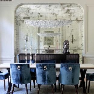 Inspiration for a transitional light wood floor and beige floor dining room remodel in Los Angeles with beige walls