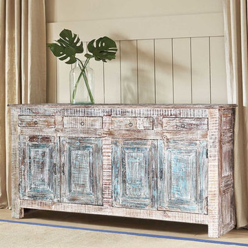 Winter White Rustic Reclaimed Wood Freestanding Buffet Cabinet